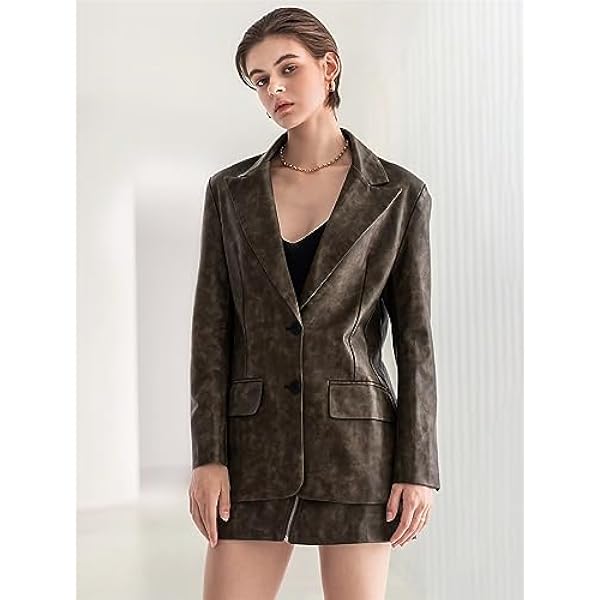 Adhdyuud Vrouwen Losse PU Faux Lederen Jas Herfst Casual Klassieke Moto Biker Blazers Basic Jas